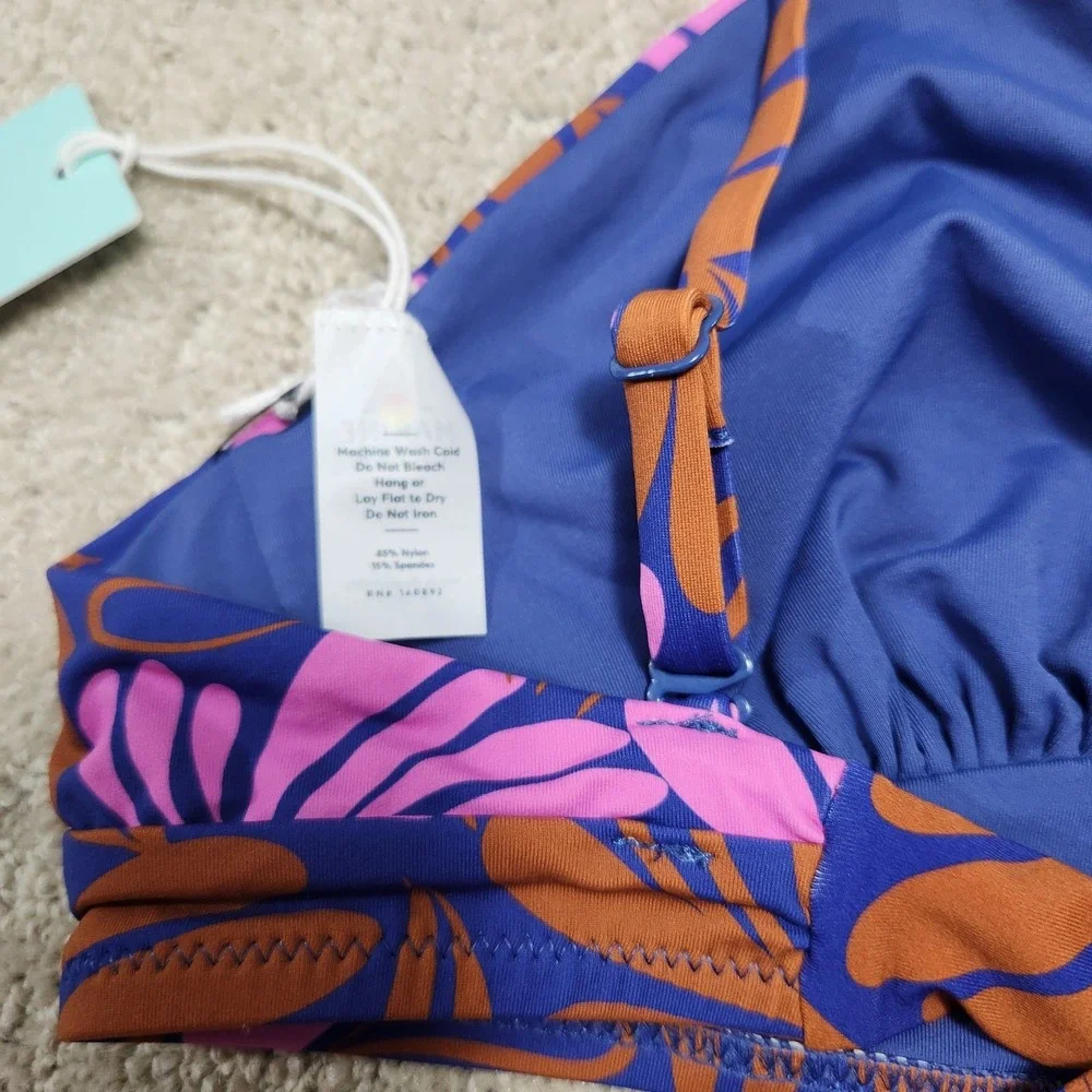 Marine Layer Plunge Bikini Top Women Medium Auburn Abstract Floral NEW Beach
